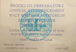 Brooklyn Prep Commencement Ticket 1969
