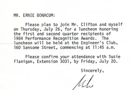 Performance Recognition Award 1984 Engineers Club