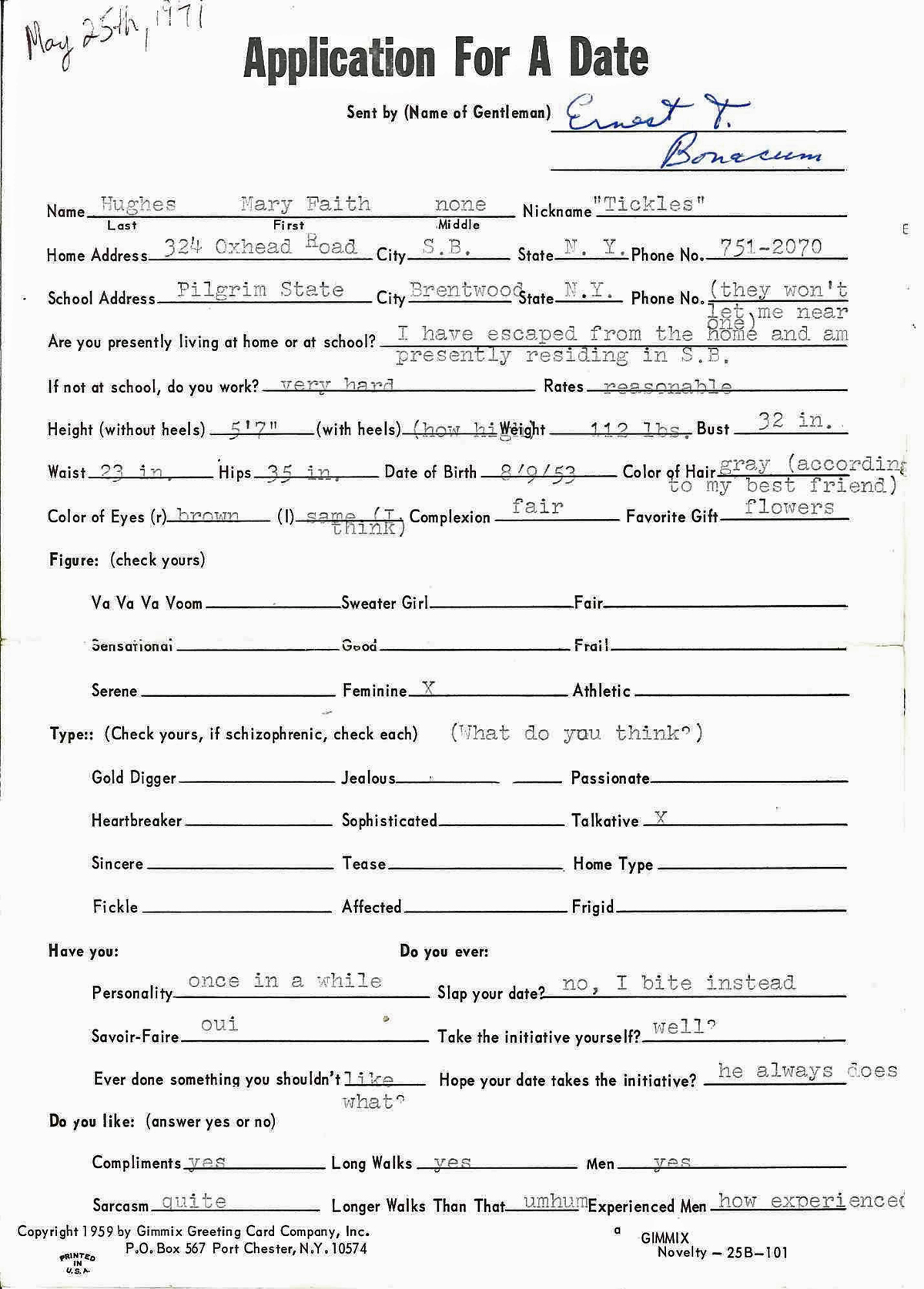 May 25th, 1971 Date Application